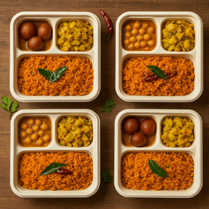 chatgpt image apr 25 2025 014024 pm vegetarian catering Packed Vegetarian Meal Boxes for Temples Offices and Events